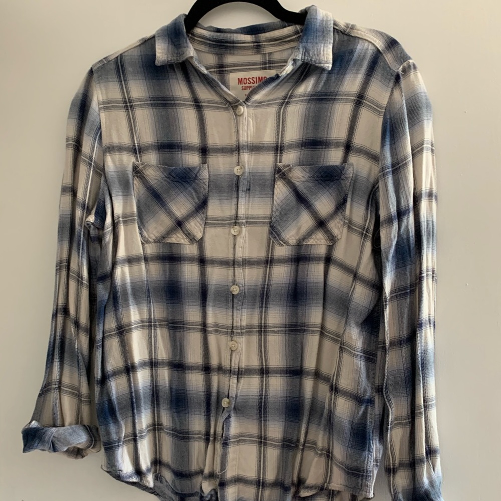 Mossimo Lightweight Plaid Button Up, WSmall, Blue